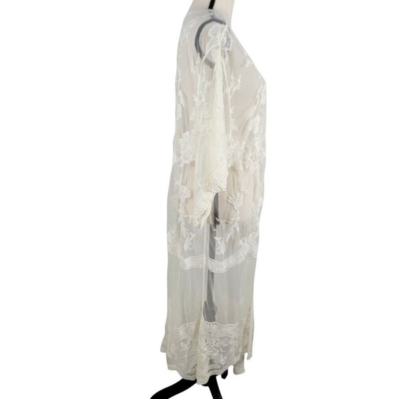 Dizzy Gal Size S Ivory Lace Floral Open Front Kimono / Swimsuit Cover. *Has Flaw - Picture 6 of 13